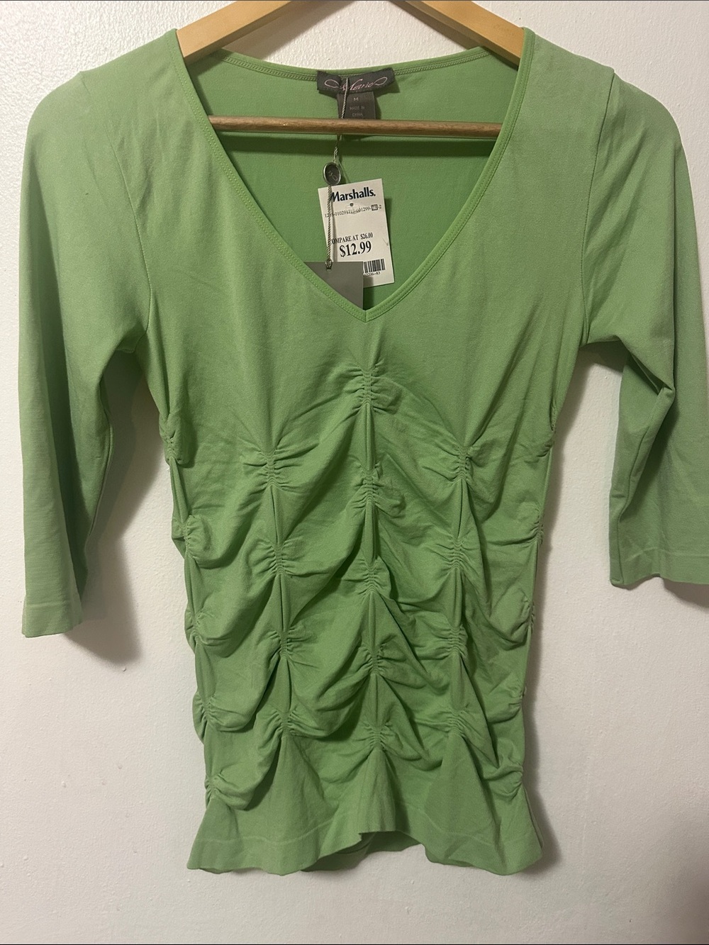 Marshalls Light Green Ruched V-Neck Long Sleeve Tee